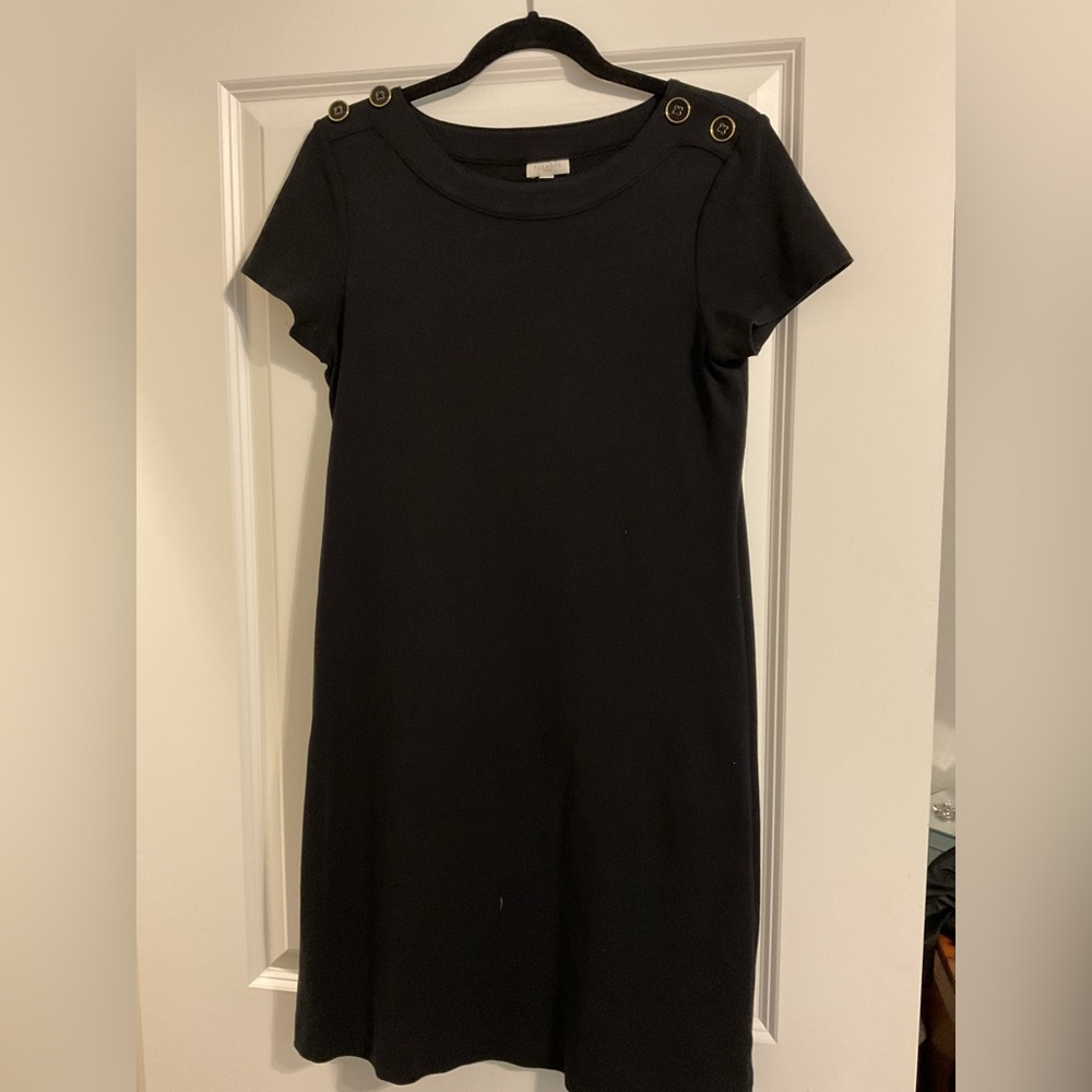 Talbots Black Round Neck Dress with gold button detail